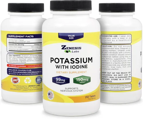 Miniatura 6 de Suplemento de apoyo con gluconato de potasio con yodo Kelp, de 250 comprimidos, 0,003 oz por tableta con 0,000005 oz de yodo, para la presión