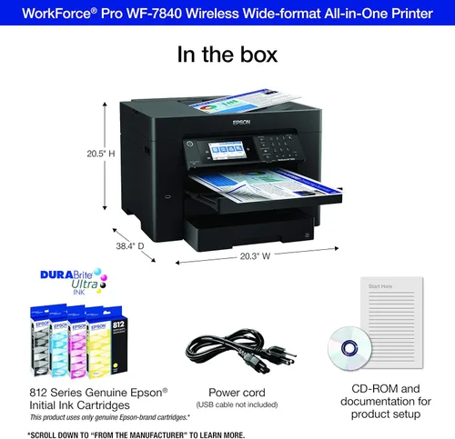 Miniatura 5 de EPSON, WorkForce Pro WF-7840 - Impresora inalámbrica todo en uno de gran formato con impresión automática a 2 caras hasta 13x19 pulgadas, ADF de 50
