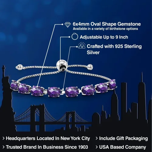 Miniatura 154 de Gem Stone King Pulsera de plata de ley 925 con piedra natal ovalada de 0.276 x 0.197 in para mujer, totalmente ajustable hasta 9 pulgadas