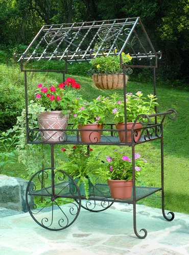Miniatura 2 de TC104 - Soporte grande para plantas de carrito de flores, pátina natural
