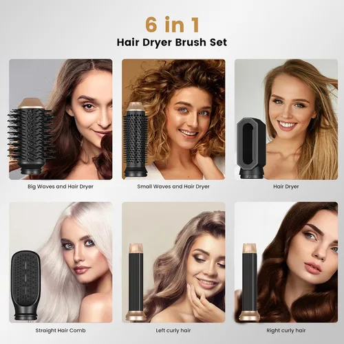 Miniatura 3 de Cepillo secador de pelo de 6 en 1, juego de herramientas de peinado con varita rizadora de secador de pelo, secador de pelo ovalado de masaje