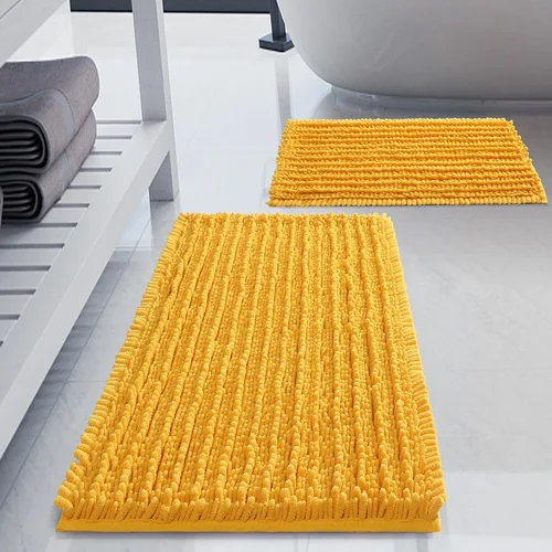 Miniatura 7 de Juego de 2 alfombras de baño de felpilla de lujo, parte inferior de goma termofusible gruesa, antideslizantes, alfombras de baño de secado rápido