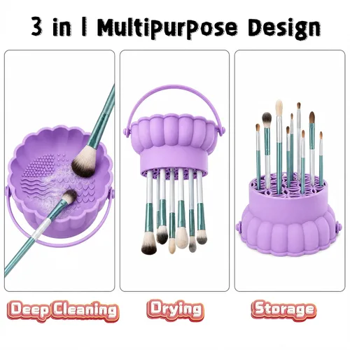 Miniatura 2 de Pinkiou Makeup Brush Cleaner Mat, 3-in-1 Silicone Cosmetic Brushes Cleaning Bowl with Hanging Drying Mesh & Holder Organizer, Multi-Texture Wash Pad