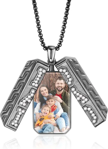 OPALSTOCK Personalización Imagen Hombres Collar Personalizado Foto Familiar Colgante Collares Acero Inoxidable con Cadena Novio Hip Hop para Regalo