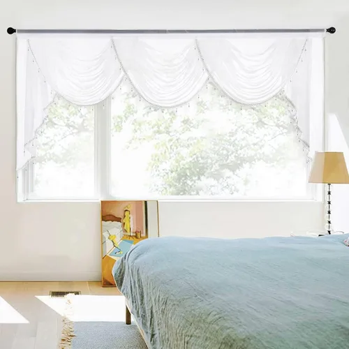 Miniatura 20 de NICETOWN - Cortinas transparentes elegantes de gasa para sala de estar/guardería, cortinas victorianas con bolsillo para barra, gris claro y blanco