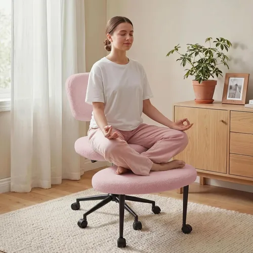 Miniatura 9 de Waleaf Silla ergonómica de oficina con patas cruzadas, silla de TDAH para adultos, silla de meditación ajustable en altura con ruedas, sillas