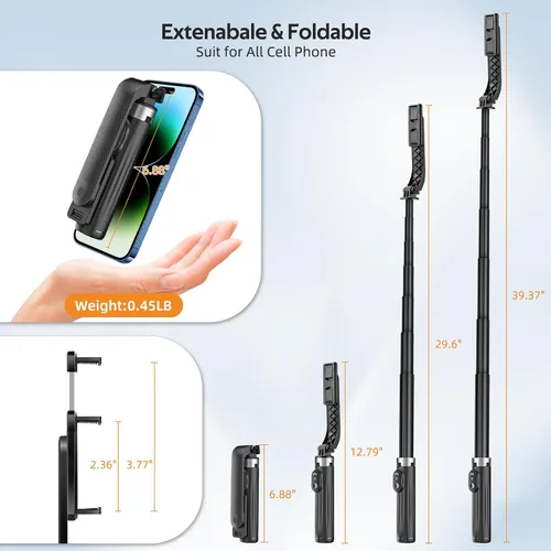 Miniatura 5 de UTEBIT Trípode para selfie stick con luz, soporte de trípode portátil de 40 pulgadas con control remoto inalámbrico, tornillo de 1/4 pulgadas