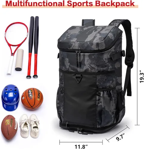 Miniatura 5 de TUGUAN Mochila de béisbol para adultos con soporte para bates de 2/4 y gancho para cerca, bolsa ligera de softbol para hombre con compartimento