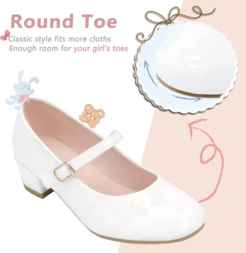 Miniatura 7 de MIXIN Zapatos de vestir Mary Jane para niñas, zapatos de bailarina de princesa, zapatos de tacón bajo para fiesta escolar, boda, zapatos de regreso