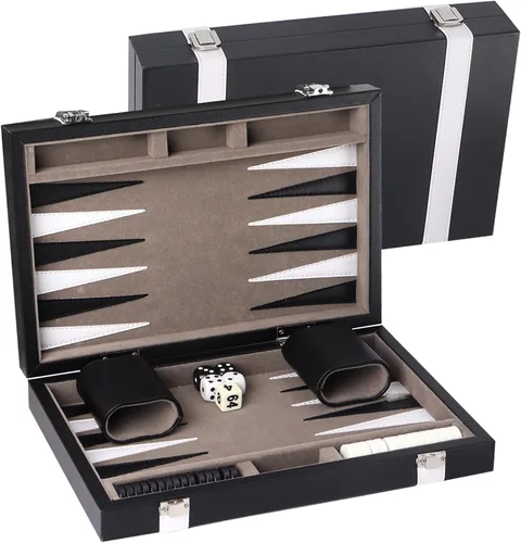 Miniatura 10 de GSE Games & Sports Expert - Juego de mesa de backgammon de piel (tamaño pequeño/mediano/grande) Premium Leather, Travel Folding Board, Classic