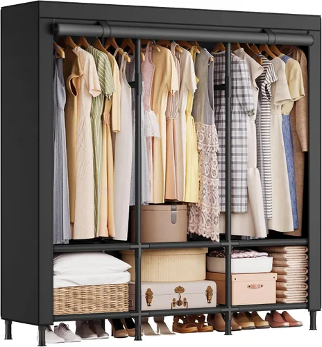 Miniatura 8 de SONGMICS Armario portátil, 51.2 pulgadas de gran capacidad, perchero para ropa, 0.984 in de diámetro, tubos de acero gruesos, organizador de ropa