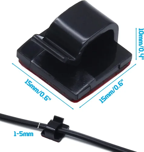 Miniatura 2 de 100 clips adhesivos para cables en la pared, organización de cables para TV, PC, laptop, cables Ethernet y escritorios (negro)
