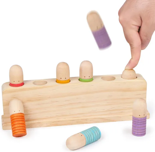 Marionetas emergentes de madera | Juguetes de madera de causa y efecto para niños y niñas, juguetes Montessori a juego de colores, regalo especial