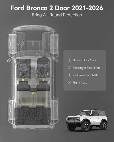 Miniatura 4 de Alfombrillas 3W y forro de carga para Ford Bronco 2 puertas 2021 2022 2023 2024 2025 Todo clima TPE Accesorios para auto a medida Alfombrillas