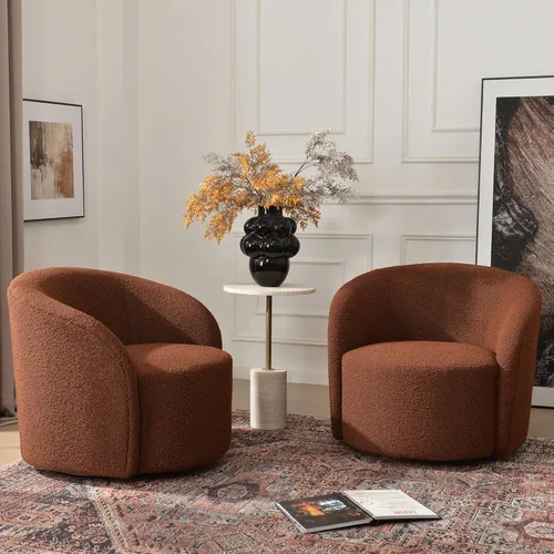 Miniatura 25 de KINWELL Silla giratoria Boucle de 34 pulgadas con juego otomano redondo de 18 pulgadas, juego totalmente ensamblado de silla y reposapiés de sherpa