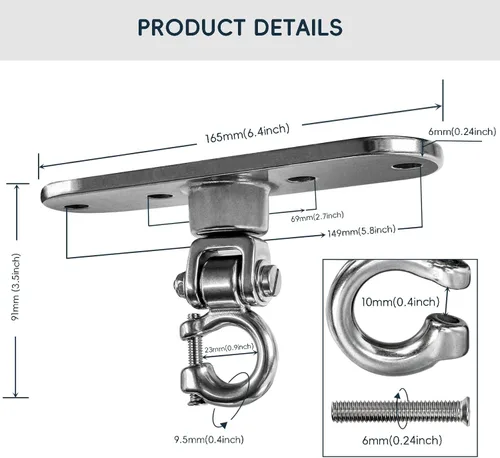 Miniatura 3 de Colgador de Columpio de Acero Inoxidable Resistente con Rodamientos Lisos 180°+360° Hardware de Columpio, Capacidad de 1500 lb Hamaca de Yoga