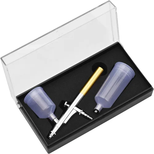 Miniatura 7 de Kit de aerógrafo con compresor, juego de cepillos de aire de mano, presión ajustable de 5 niveles de doble acción con 2 vasos de pintura