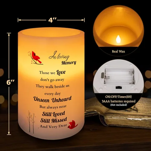 Miniatura 4 de Regalos conmemorativos, vela cardenal sin llama, luz LED de cera real con temporizador, regalo de condolencia por la pérdida de un ser querido, Los