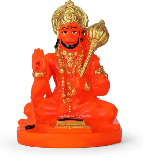 Miniatura 7 de Ídolo de Bajrang Bali Lord Hanuman Ji de color naranja hecho a mano en postura de bendición Ídolo de Dios mono hindú Ídolo para automóvil