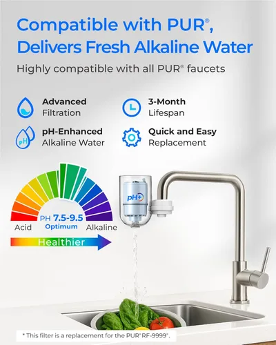 Miniatura 2 de Waterdrop [Alcalino] Filtro de agua con certificación NSF, reemplazo para todos los sistemas de filtración de grifo PUR®, PUR®PLUS, filtro de agua