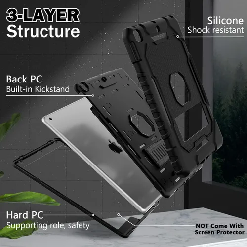 Miniatura 5 de ZoneFoker Funda para iPad de 9ª/8ª/7ª generación 2021/2020/2019 (10.2 pulgadas), Resistente de Servicio Pesado Grado Militar a Prueba de Golpes