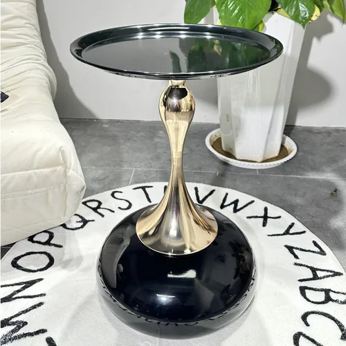 Miniatura 10 de Mesita de noche pequeña, mesa auxiliar redonda de pedestal, mesa auxiliar Art Deco, mesa auxiliar moderna, mesa auxiliar para sala de estar, Dorado