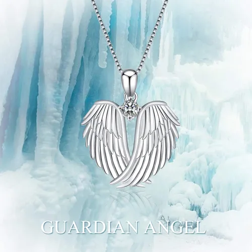 Miniatura 5 de YFN Collar de alas de ángel de plata de ley 925 con colgante de alas de ángel guardián collar de piedra natal para mujeres y niñas joyería de Navidad
