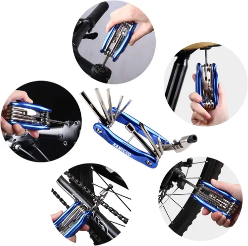Miniatura 2 de YBEKI Kit de reparación de bicicleta 10 en 1 con palancas de neumáticos 3 en 1, parches sin pegamento, llave de hueso multifuncional y bolsa de Kits