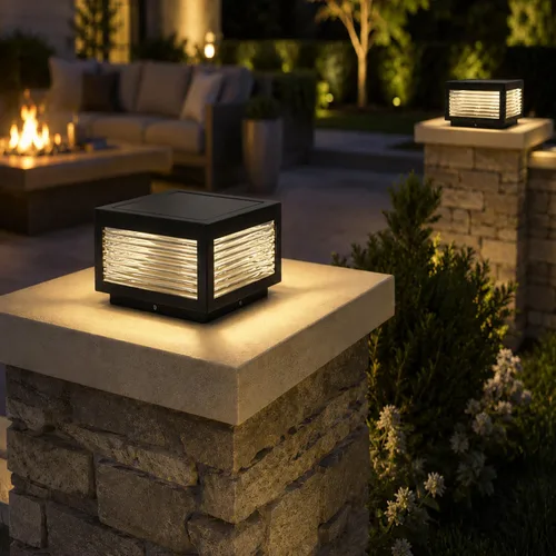 Miniatura 2 de Luz solar para exteriores, 7.9 pulgadas, acero inoxidable IP65, impermeable, lámpara de poste cuadrada, regulable, lámpara de columna de paisaje [M]