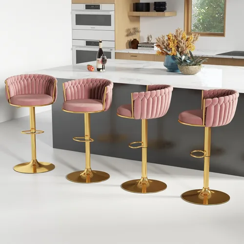 Miniatura 35 de ABET Taburete de Bar Dorado 1UN, Taburetes Giratorios de Terciopelo, Taburetes de Altura Ajustable con Respaldo Tejido, Taburetes de Cocina Modernos