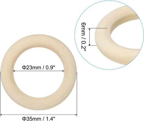 Miniatura 2 de PATIKIL Anillos de madera natural de 1.4 pulgadas de 1.378 in, 30 piezas de 0.236 in de grosor, anillo de madera sin terminar, círculo de lazo