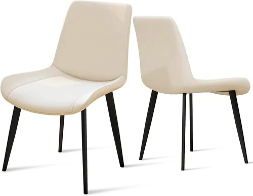 Miniatura 13 de Juego de 4 sillas de comedor, modernas sillas de comedor tapizadas de piel sintética con patas de metal resistentes y respaldo cómodo, sillas Marrón