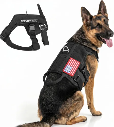 Miniatura 12 de FAYOGOO - Arnés táctico para perros grandes - Arnés de perro resistente a fugas con asa - Chaleco de perro de servicio militar sin tirones con Marrón