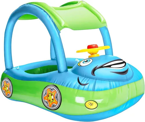 Miniatura 7 de iGeeKid Flotador inflable de piscina para bebé con toldo, asiento de seguridad para bebé, flotadores de natación en forma de automóvil, flotadores