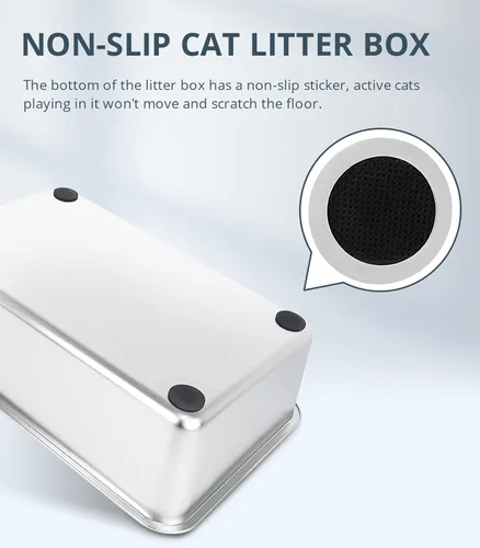 Miniatura 6 de WENBOKMIN Caja de arena para gatos de acero inoxidable, caja de arena poco profunda de 4 pulgadas para gatos y gatitos mayores, bandeja de arena