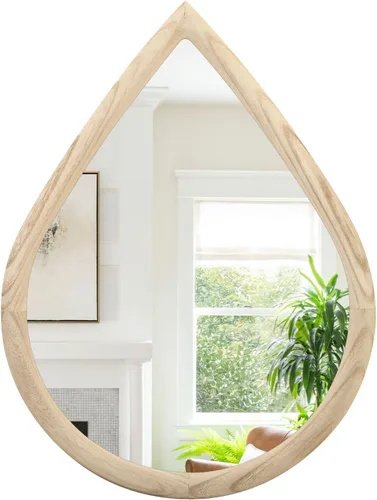 Miniatura 8 de Espejo con marco de madera, espejo de pared con forma de lágrima negra, espejo de pared rústico decorativo irregular para baño, sala de estar