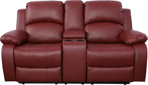 Miniatura 5 de GS28XX - Juego de sofá reclinable de 3 piezas, tapicería de cuero regenerado, manual con mesa desplegable y consola central (rojo, 3 piezas)