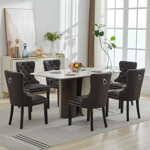 Miniatura 5 de adochr Juego de 2 sillas de comedor de terciopelo, sillas de comedor tapizadas acolchadas con anillo de tracción y patas de acero inoxidable, beige