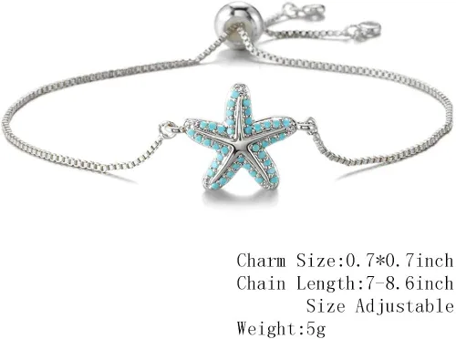 Miniatura 2 de NEWBUY Pulsera de moda con diseño de estrella de mar de mar para mujer, niña, color turquesa