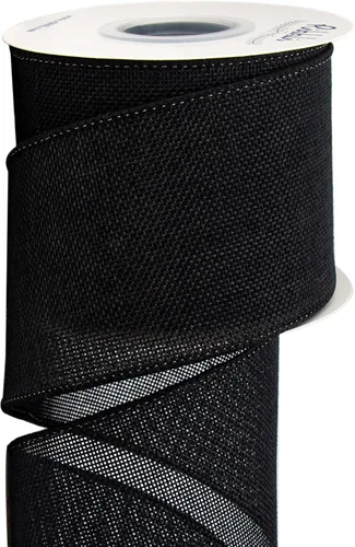 Ribbli Cinta de arpillera negra con alambre, 3 pulgadas x 10 yardas continuas, cinta con borde con alambre para lazo grande, corona, decoración de