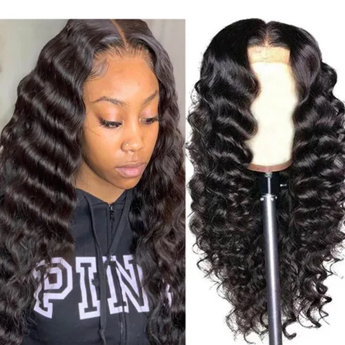 Miniatura 9 de Pelucas sueltas de cabello humano ondulado profundo con encaje frontal, prearrancado, pelucas de encaje frontal de 13 x 4 para mujeres negras