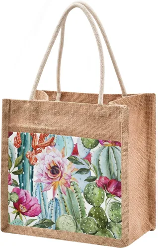 Miniatura 46 de CaTaKu Divertida bolsa de yute con asas y cremallera para gatos, bolsa de arpillera reutilizable con bolsillo frontal de lona, regalo para bodas, 12