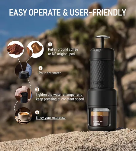 Miniatura 9 de STARESSO - Máquina portátil manual de café espresso, con espuma espesa y gruesa, minicafetera para cápsulas de café molido y Nespresso, para viajes
