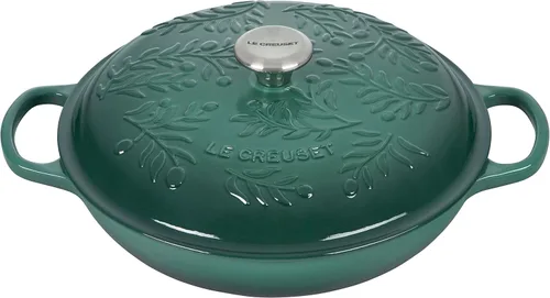 Miniatura 9 de Le Creuset Olive Branch Collection Signature Braiser de hierro fundido esmaltado, 3.5 cuartos de galón, Marsella con tapa en relieve Marseille