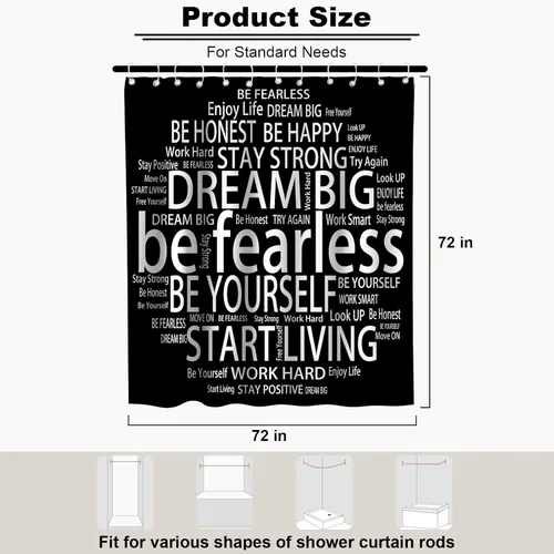 Miniatura 3 de Cortinas de ducha para niños, con texto en inglés «Believe Quotes Be Fearless Dream Big Be Yourself», tela inspiradora, juego de decoración de baño