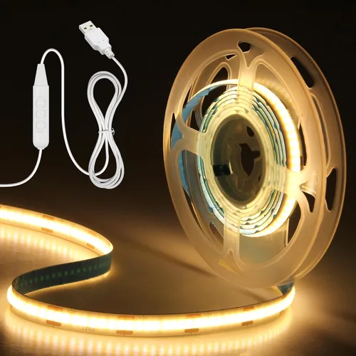 Miniatura 10 de Aclorol Tira de luz LED COB 5V Blanca 6000K Luz de tira LED regulable para TV 1.5M/4.92FT 480LEDs Tira de luces de cinta flexible y cortable