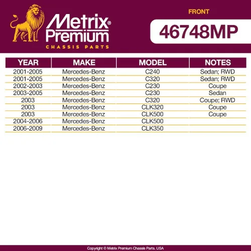 Miniatura 2 de Metrix Premium Chassis Parts - Kit de bujes de brazo de control delantero para Mercedes-Benz C240 RWD, 01-05 C320 RWD, 03 C320 RWD, 02-03 C230