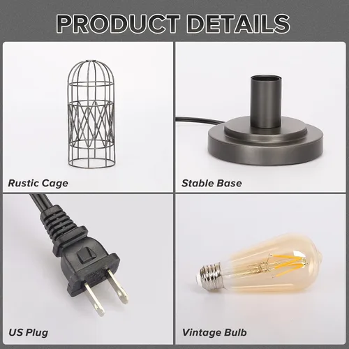 Miniatura 6 de Pequeña Lámpara Industrial, Lámpara de Mesa de Control Táctil Regulable de 3 Vías, Lámpara Edison Steampunk de Hierro Rústico Vintage, Lámpara