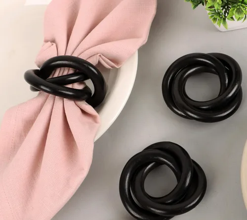Miniatura 9 de Juego de 12 Servilleteros de Madera de Tres Anillos - Abrazaderas Portaservilletas para Decoración de Mesa de Comedor - Anillos Rústicos Modernos