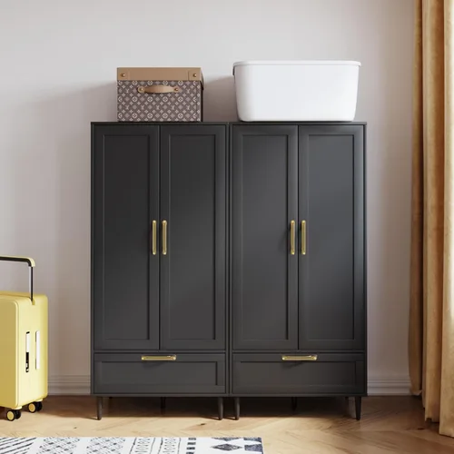 Miniatura 6 de Armario Morden para dormitorio, armario con barra para colgar, 60 pulgadas, 2 puertas, para ropa con cajones, armario de almacenamiento Morden, Negro